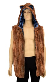 Mens Lion Ear Minky Faux Fur Hooded Vest