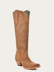 A4438 - WOMEN'S EMBROIDERY SAND SUEDE TALL TOP SNIP TOE COWBOY BOOT