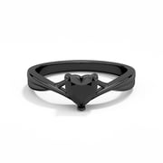 Black Heart Engagement Ring 925 Sterling Silver Solitaire Classic Split Shank Women