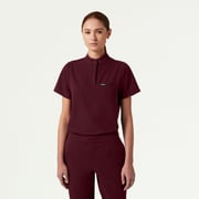 Savi Tuck-In Stand-Collar Scrub Top - Ceil Blue