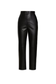 LEATHER SLIM CROP TROUSER - BLACK