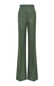 Vesta Flared Pant in Olive Virgin Wool Silk with Linen