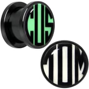 Black Glow in the Dark Custom Initial Screw Fit Plug Set (buy 2 for a pair)