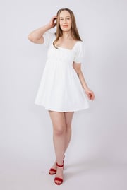 Square Neck Puff Sleeve Dress for Women in White | ID4543-WHITE