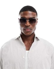 ASOS DESIGN  rimless sqaure sunglasses with black lens and metal silver frame 