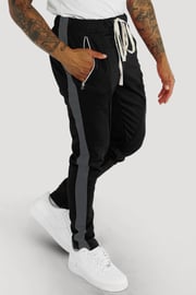 Premium Side Stripe Zip Pocket Track Pants (Black-Charcoal)