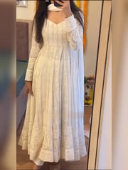 Women's Off White Faux Blooming Embroidery Party Wear Suit Set