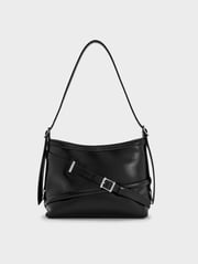 Noir Bryna Buckled-Strap Crossbody Bag | CHARLES & KEITH