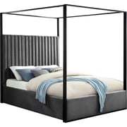 Meridian Furniture Jax Solid Wood and Velvet King Bed in Gray