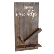Elegant Designs Lucca Wall Mounted Wooden “Life Happens Wine Helps” Wine Bottle Shelf with Glass Holder, Restored Wood
