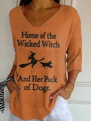 Casual Halloween V Neck Three Quarter Sleeve T-shirt