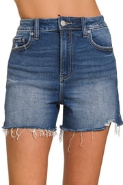 Zenana Maryann Dark Wash Distressed Hem Denim Shorts