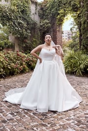 Draped Satin Sculpted Neckline Ball Gown