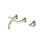 Nero York Wall Basin Set With White Porcelain Lever Aged Brass