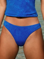 Blue Floral Textured Bikini Bottom