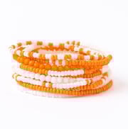 Game Day Color Block Beaded 10 Strand Stretch Bracelets Orange + White