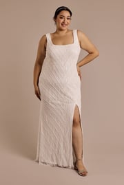Square Neck Beaded Sheath Wedding Dress