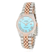 Rolex Datejust Real Diamond Stainless Steel White Rose Turquoise Watch 36mm