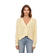 Cropped V-Neck Cardigan w/ Pointelle Ladder Stitch in Chickadee