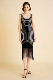 Art Deco Geometric Sequin Beaded Flapper Dress