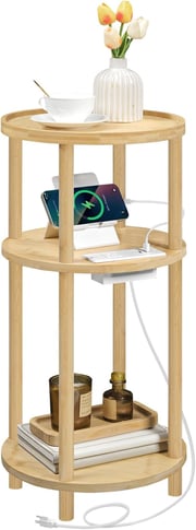 HOOBRO Small Round Side Table, Bamboo End Table Natural YL152UBZ01