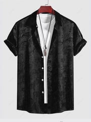 ZAFUL Men's Button Up Short Sleeves Paisley Jacquard Silky Satin Shirt
