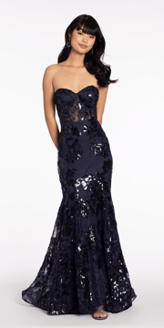 Floral Sequin Lace Corset Mermaid Dress