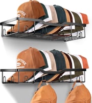 2pk Wall-Mounted Hat Organizer – Sturdy Metal Cap Rack for 40+ Hats
