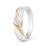 Two Tone Diagonal Channel Diamond 3 Stone Ring for Him