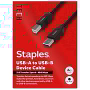 Staples TECH 6 ft. USB-A to USB-B 2.0 Cable, Male to Male, Black (ST62438)