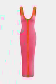 Colorblock V-neck Knit Split Maxi Dress