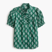 Printed ruffle-placket blouse