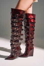 AZALEA WANG CINZIA RED WEDGE BOOT