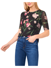 SHORT SLEEVE MESH TOP | RICH BLACK