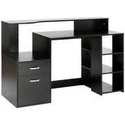 HOMCOM 54 Inches Computer Desk with Storage Shelves, Drawers and Printer Shelf, Writing Table for Home Office and Study, Black