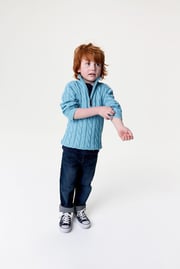 Cotton Cable Knit Half Zip Jumper in Blue