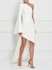 High-Low Long Sleeves Asymmetric Solid Color One-Shoulder Maxi Dresses