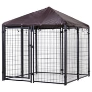 PawHut 4.6' x 4.6' x 5' Outdoor Dog Kennel, Walk-in Pet Playpen, Welded Wire Steel with Water and UV-Resistant Canopy, Black