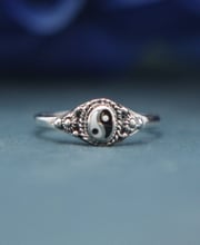 Dainty Yin Yang Embellished Ring, Sterling Silver