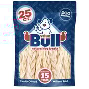 ValueBull Beef Cheek Braids, Long Lasting Dog Chews, 5-6 Inch, 25 Count
