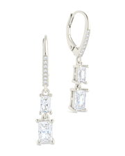 Sterling Silver Eulalia Emerald Cut CZ French Clip Earrings