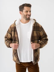 Hooded Sherpa Jacket Brown Check