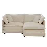 Beige L-Shaped Sectional Sofa Chenille Upholstered Two-Seater Sofa with Ottoman, Deep Loveseat for Living Room