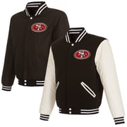 Men's JH Design Black/White San Francisco 49ers 19 Mens Reversible Fleece Jacket W/ Faux Leather Sleeves