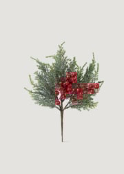 Artificial Winter Cedar Pick with Red Berries - 14"