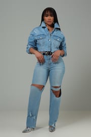RWD CLASSIC 100 High Rise Jeans -  Medium Wash Ripped Distressed Wide Leg