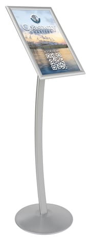 11 x 17 Menu Stand for Floor, Snap Open, Curved Post - Silver