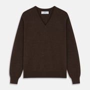 Brown Cashmere V-neck Paden Jumper