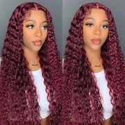 ISEE Pre Plucked Water Wave Wear Go Wig 99J Burgundy Color Glueless Lace Wig