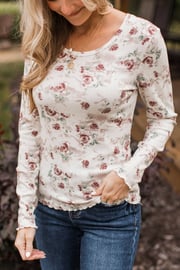 Keeper Of My Heart Floral Pointelle Top- Ivory & Plum